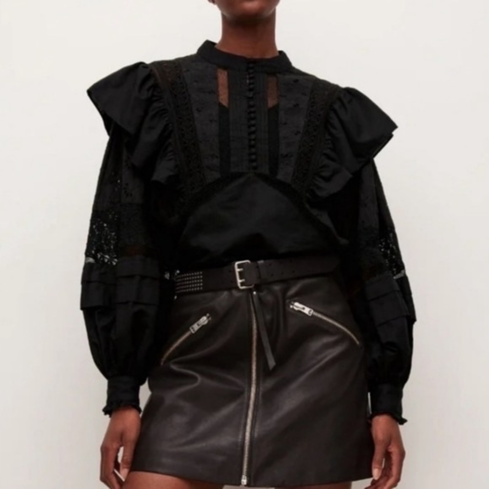 Black Ruffled Long Sleeve Blouse